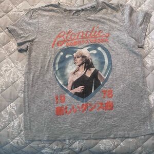 BLONDIE Graphic Tee - Heather Gray with Coral Print